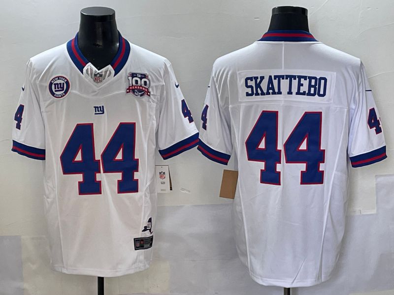 Men 2025 New York Giants 44 Skattebo White Throwback Three generations Nike Limited NFL Jersey style 16
